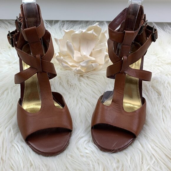 Lauren Ralph Lauren Shoes - Lauren Ralph Lauren Retro Vibes Peep Toe Double Buckle Stacked Heels Women's 9